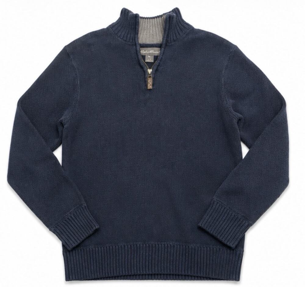 Eddie Bauer Men’s Medium Quarter Zip Sweater Navy Blue Mock Neck Pullover M